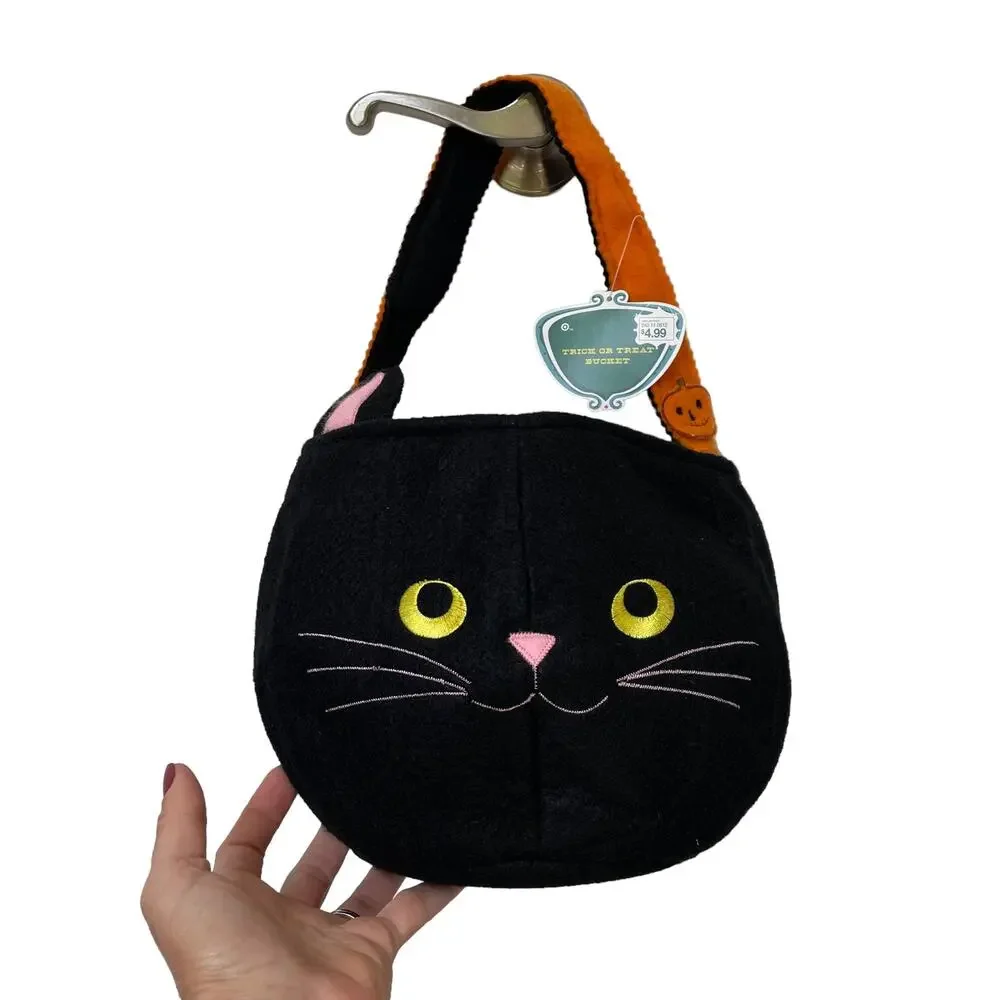 Vintage Target Halloween Black Cat Trick Treat Bucket Soft Cloth Felt Pail TAGS